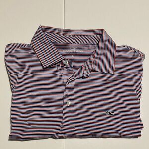 Vineyard Vines Men’s Multistripe Polo in Blue, Red, White Mens Size Large